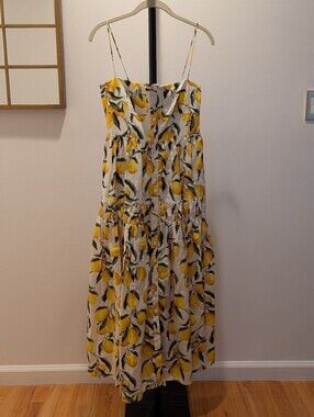 J. Crew Yellow Lemon-Print Spaghetti-Strap Maxi Dress Size 4